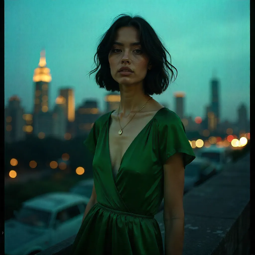 Bespoke evening dress in emerald silk