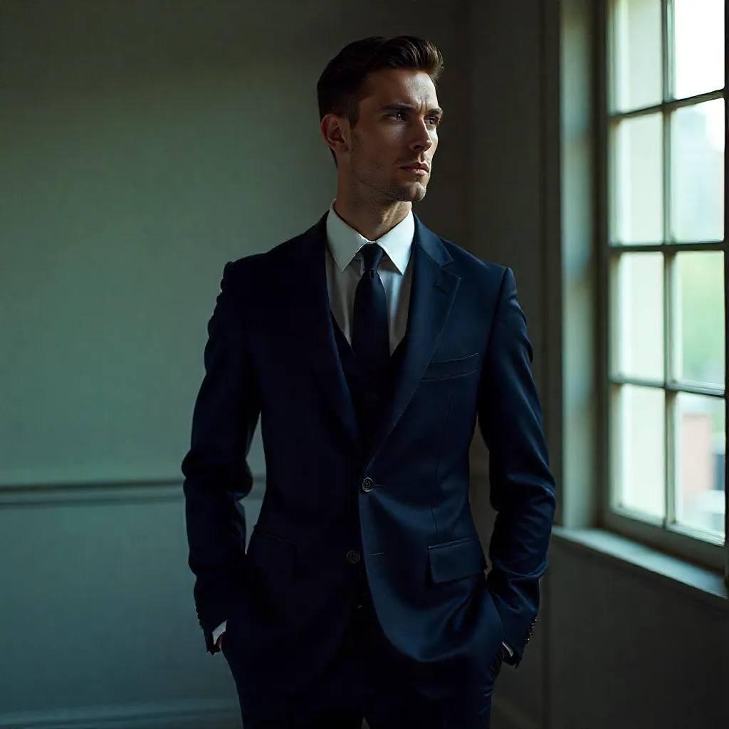 Bespoke three-piece suit in navy wool